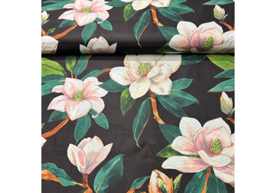 Bavlněná látka Květiny na černém