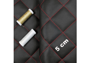 Ekokůže 5x5 barva Černá prošívaná Červenými nitěmi, metráž, 145 cm