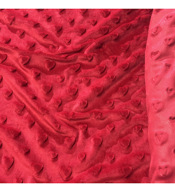 Látka minky srdička, 320 g/m², šíře 160 cm, metráž, červená
