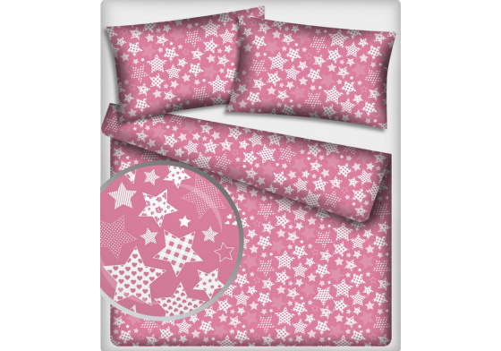 Dětská dekorační bavlněná látka vzor hvězdy modern barva amarant