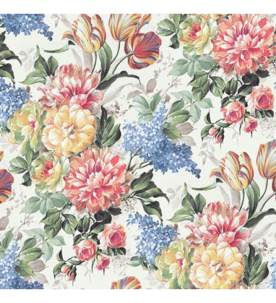 Velurové potahové látky s potiskem, Květiny na Bílém