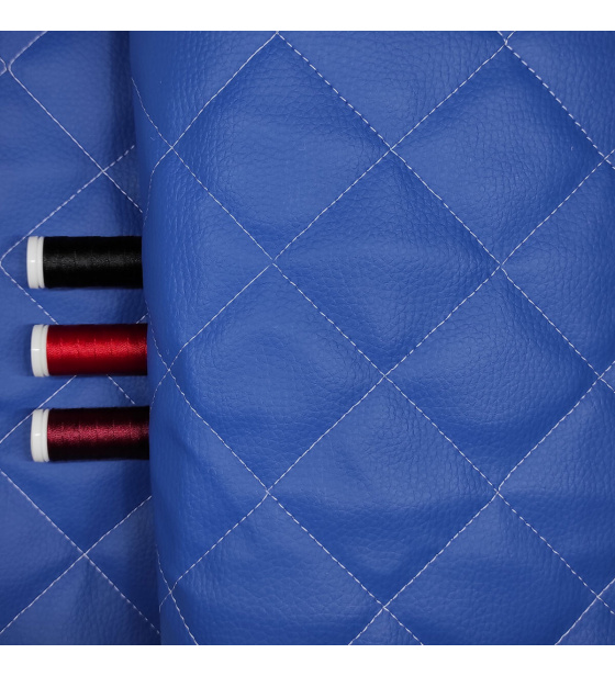 Ekokůže 5x5 barva Modrá prošívaná Bílými nitěmi, metráž, 145 cm