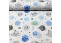 Bavlněné látký vzor Svět Planet modrý na bílém