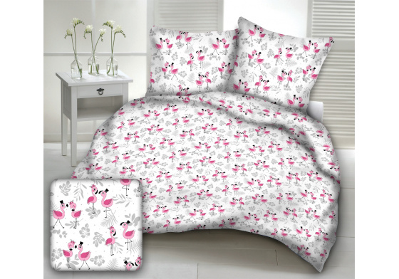 Bavlněné látky vzor Plameňák baby na bílém