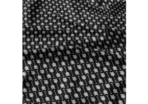 Dekorační bavlněná látka, metráž, Pírka Bílá na Černém