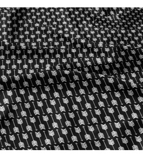 Dekorační bavlněná látka, metráž, Pírka Bílá na Černém