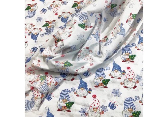 Tissus en coton de Noël au mètre, motif Gonme Bleu sur blanche, 160 cm