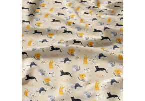 Bavlněné látky, metráž. Kočky Milk na Béžovém