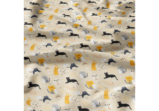 Bavlněné látky, metráž. Kočky Milk na Béžovém