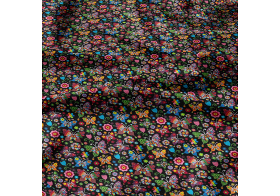 Bavlněné látky, metráž. Motýlci Léto na Černém