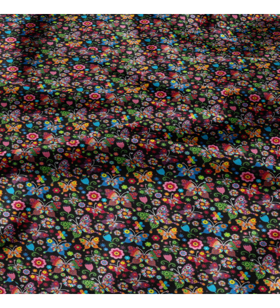 Bavlněné látky, metráž. Motýlci Léto na Černém