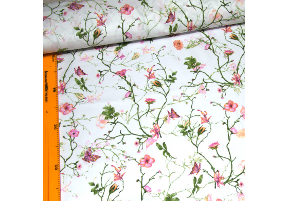 Dekorační dětská bavlněná látka vzor kytičky Pole na bílém