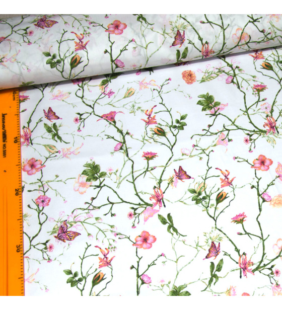 Dekorační dětská bavlněná látka vzor kytičky Pole na bílém