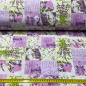 Tkanina bawełniana wzór Kwiaty i Litery kolor fioletowy