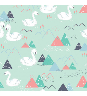 Bavlněné látky, metráž. Labutě na Mentolovém