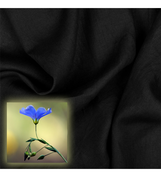 Přírodní lněná látka Oskar, Černá, 265 gr/m2