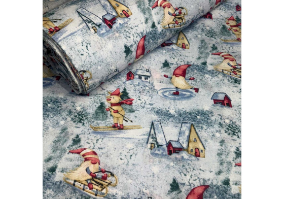 Vánoční bavlněná látka, metráž, šíře 160 cm, vzor Vánoce na Šedém