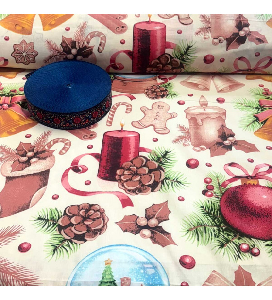 Vánoční bavlněná látka, metráž, šíře 160 cm, Vánoční motiv na Bílém, 10-5