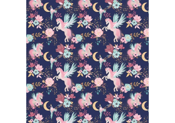 Bavlněná látka, metráž. Jednorožec na Granátovém