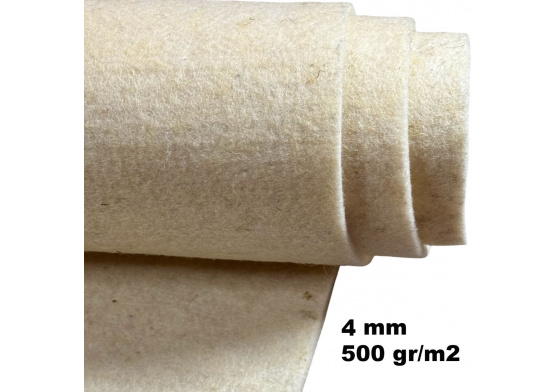Vlněná technická plsť (filc) 4 mm barva Ecru, metráž 150 cm