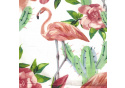 Cotton fabrics, by the meter. Flamingo on White