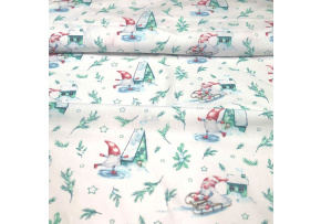 Vánoční bavlněná látka, metráž, šíře 160 cm, Vánoční vzor na Bílém