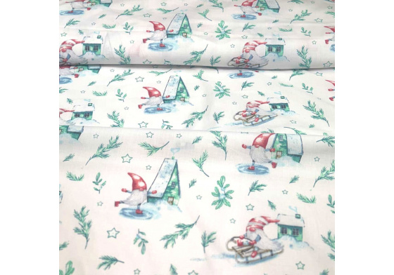 Vánoční bavlněná látka, metráž, šíře 160 cm, Vánoční vzor na Bílém