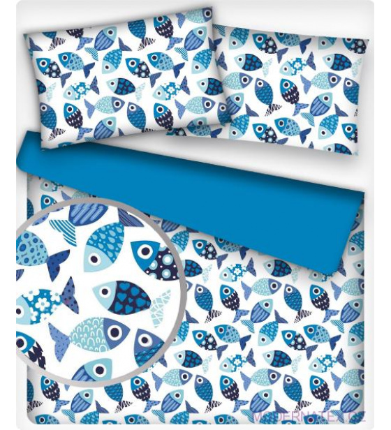 Dětské bavlněná látka metráž vzor Ryby modré na bílém