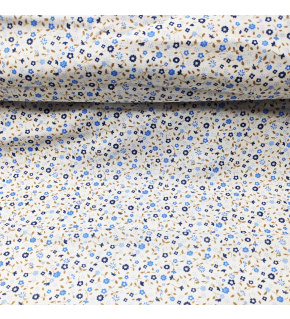 Bavlněná látka 100% bavlny, 125 g/m², šíře 160 cm, kytičky modro-šedé na bílém