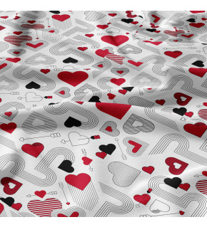 Dekorační bavlněná látka, metráž, Srdíčka na Bílém