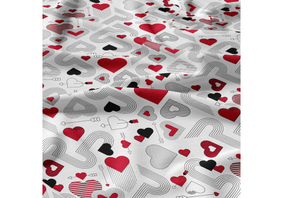 Dekorační bavlněná látka, metráž, Srdíčka na Bílém