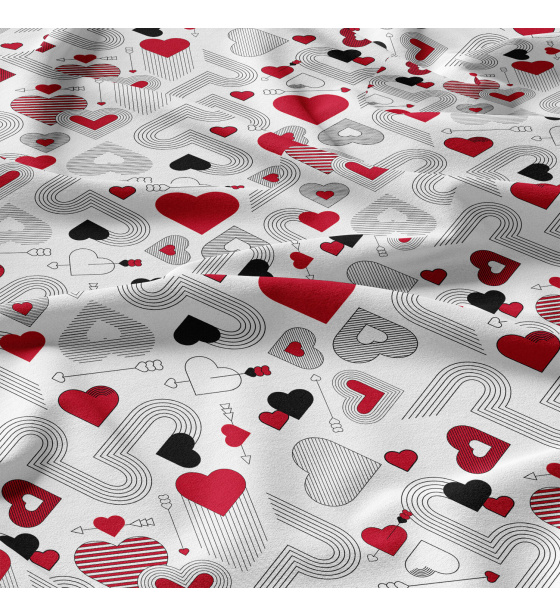 Dekorační bavlněná látka, metráž, Srdíčka na Bílém