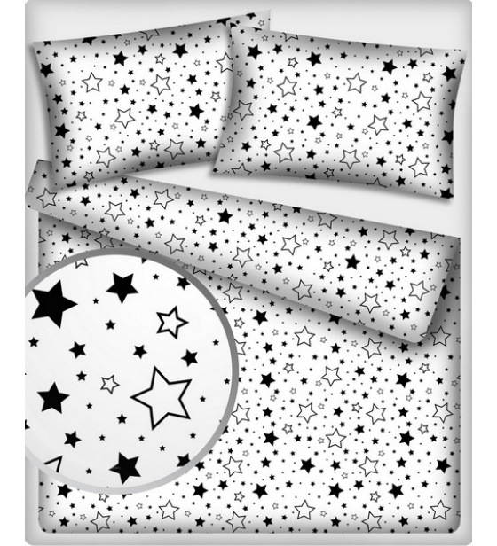 Dětská dekorační bavlněná látka vzor hvězdy černé na bílém