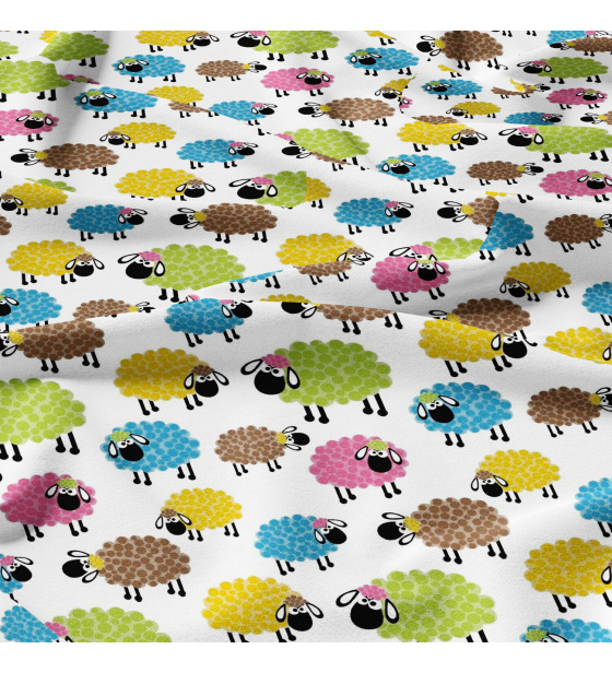 Bavlněné látky, metráž. Ovečky Multi na Bílém 