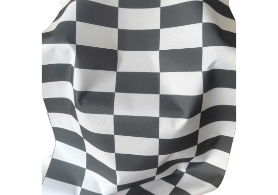 Venkovní látka na zahradní lehátka a houpací sítě, Bílo-Grafitová Šachovnice, 5x10 cm