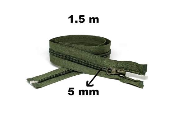 Zip spirálový Dělitelný Khaki 5 mm délka 150 cm
