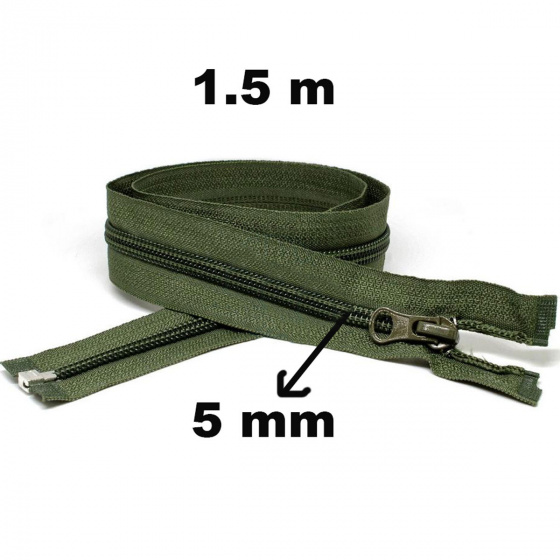 Zip spirálový Dělitelný Khaki 5 mm délka 150 cm