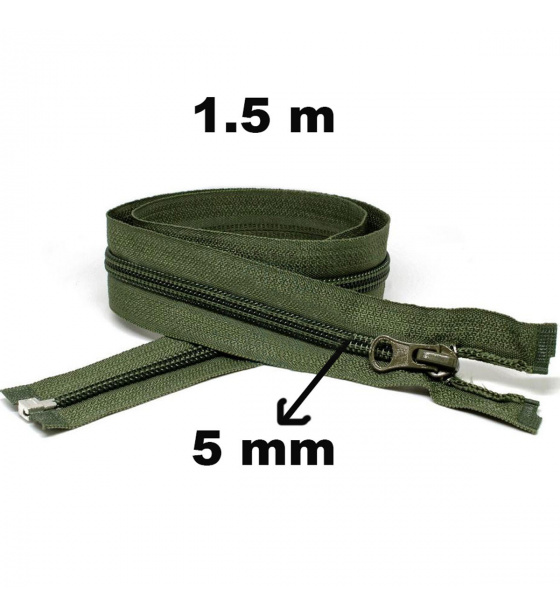 Zip spirálový Dělitelný Khaki 5 mm délka 150 cm