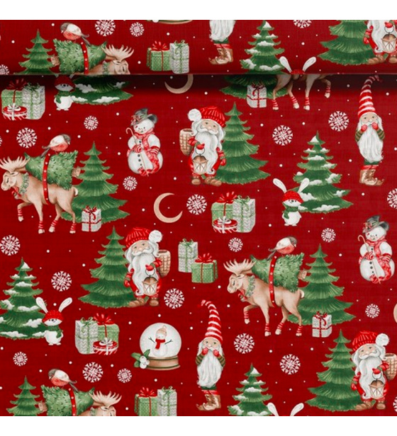 Vánoční bavlněná látka, metráž, šíře 160 cm, Sněhulák na Červeném