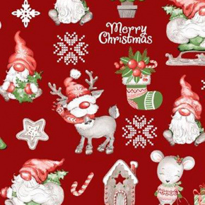 Vánoční bavlněná dekorační látka vzor rudolf na červeném 2