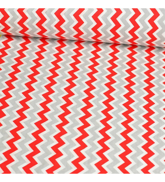 Dekorační dětské bavlněné látky metráž Cikcak barva šedá a červená