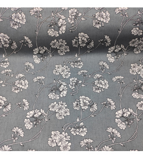 Bavlněná látka 100% bavlny, 125 g/m², šíře 160 cm, kytičky bílé na šedém