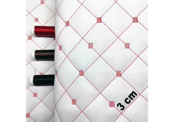 Ekokůže MIX 3x3 cm barva bílo červená prošívaná, metráž, 145 cm