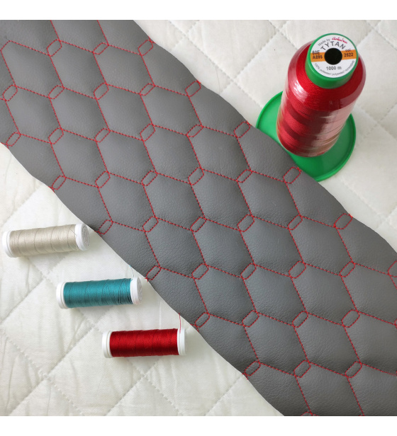 Ekokůže GEO barva grafitovo - červená prošívaná nitěmi, koženka metráž,