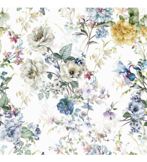 Velurové potahové látky s potiskem, Květiny na Bílém