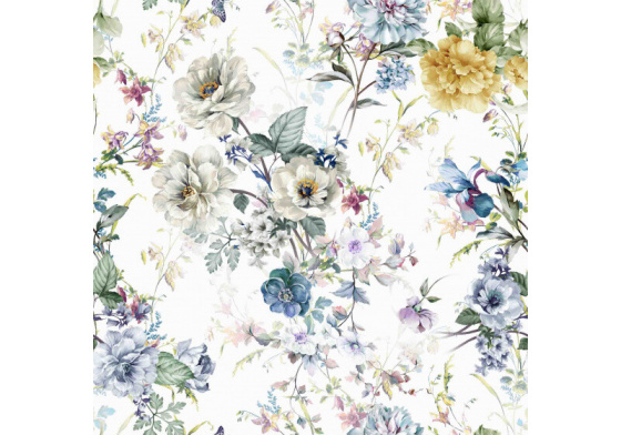 Velurové potahové látky s potiskem, Květiny na Bílém