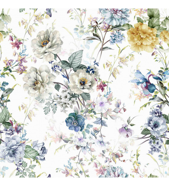 Velurové potahové látky s potiskem, Květiny na Bílém