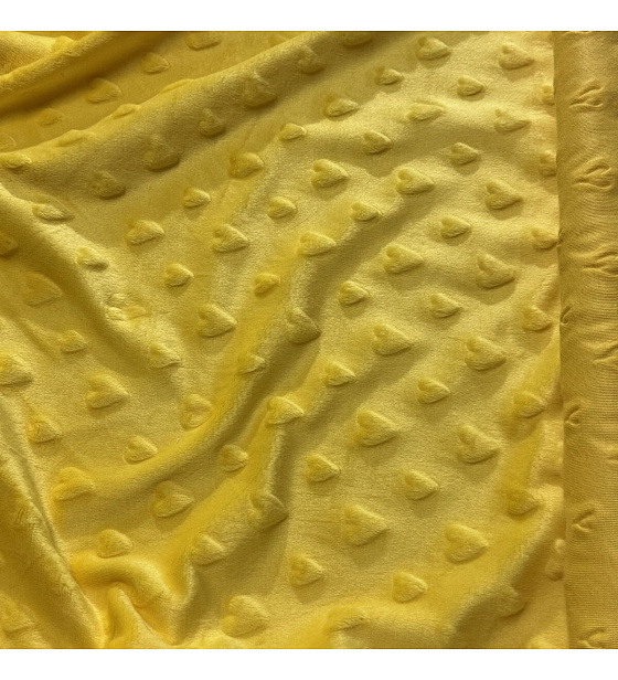 Látka minky srdička, 320 g/m², šíře 160 cm, metráž, žlutá
