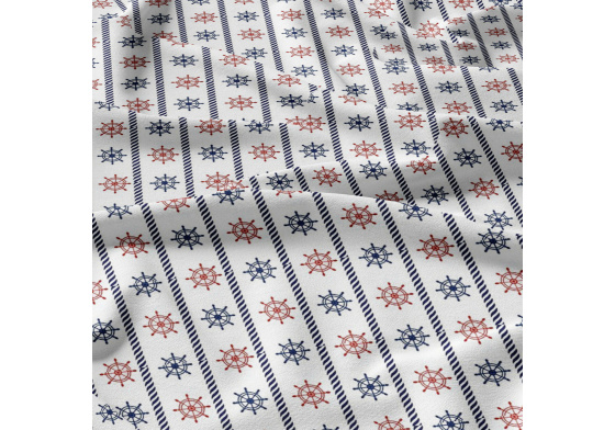 Dětská bavlněná látka metráž Kormidla Modré a Červené na Bílém