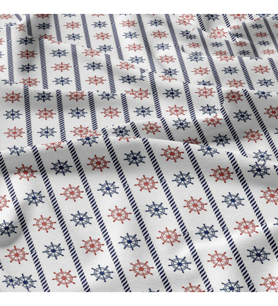 Dětská bavlněná látka metráž Kormidla Modré a Červené na Bílém